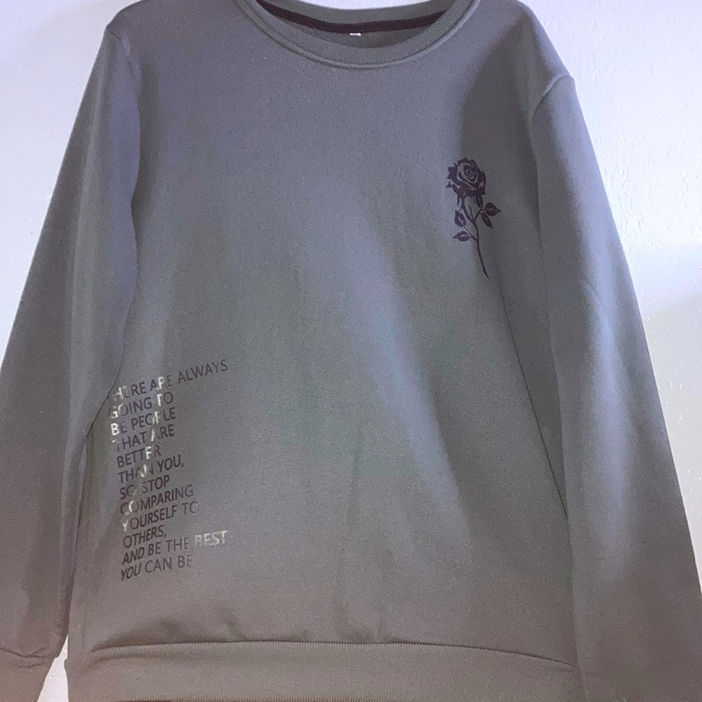 Rose Patched Long Sleeve Crew Neck Sweatshirt